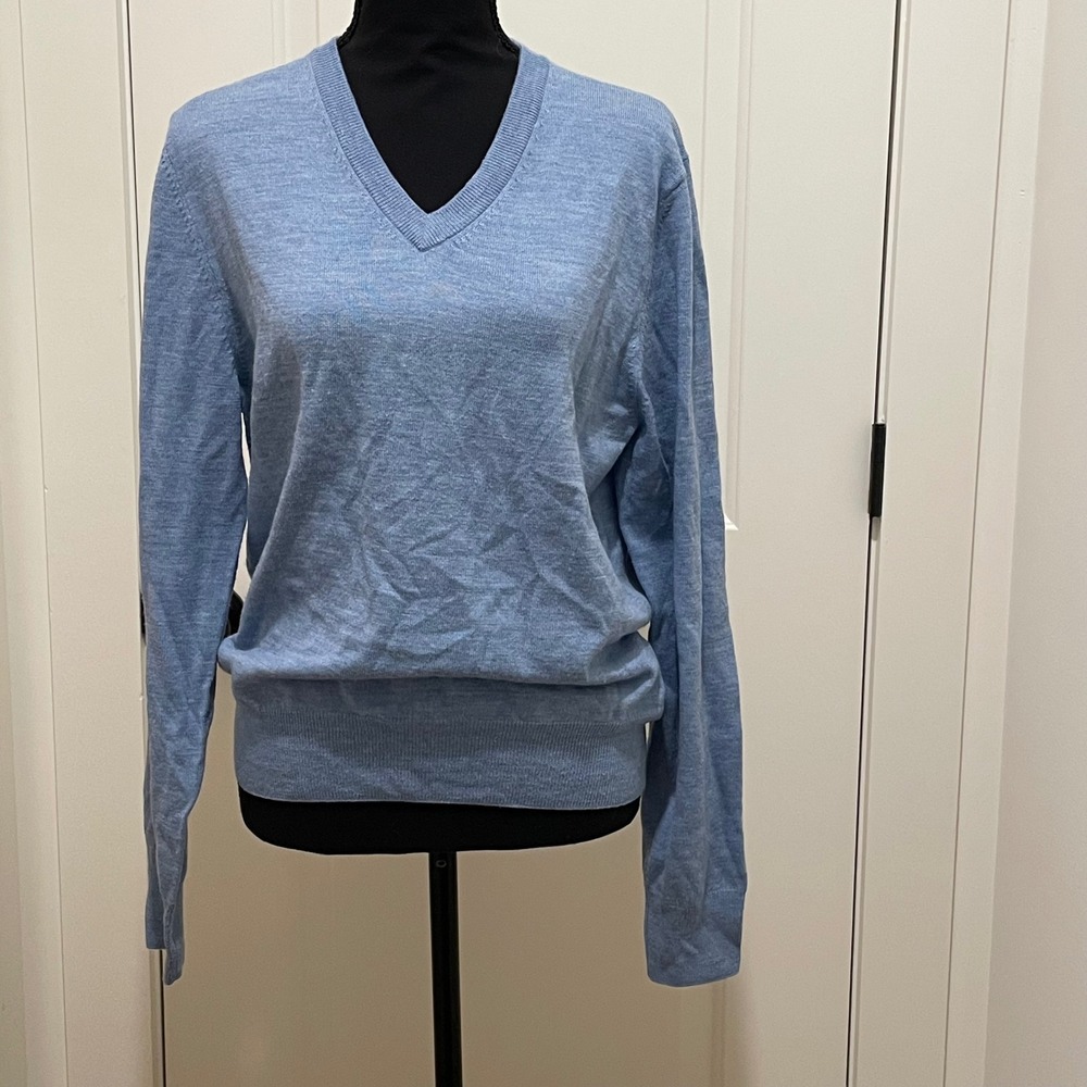 Brooks Brothers Saxon Wool V Neck Sweater Mens Size Small Light Blue Long Sleeve